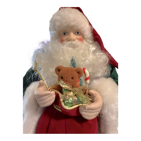 Santa Claus Tree Topper Vintage Figurine Porcelain Fluffy Beard Velvety Coat - Picture 4 of 13